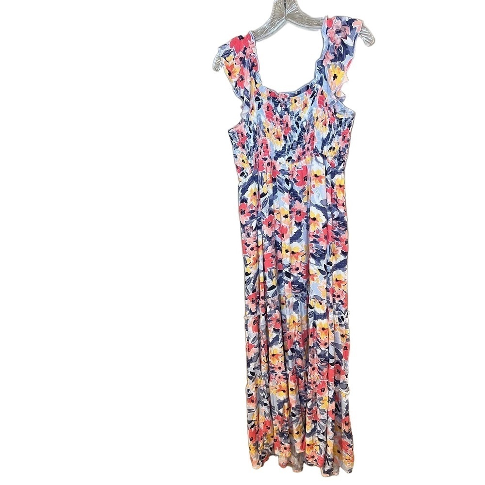 Isabel Maternity Womens Size S Multi-Color Floral Smocked Tiered Maxi Dress - Picture 6 of 8